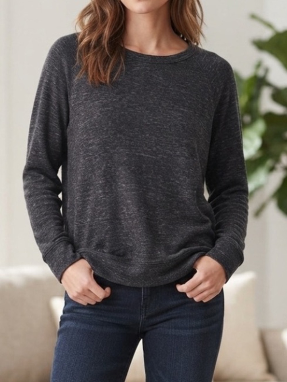 Buffalo David Bitton Charcoal Grey Marled Long Sleeve Crewneck Size M Minimalist